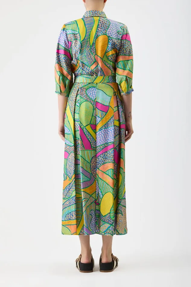 Gabriela Hearst Dresses Women Andy Pleated Shirtdress In Green Multi Printed Silk Twill
