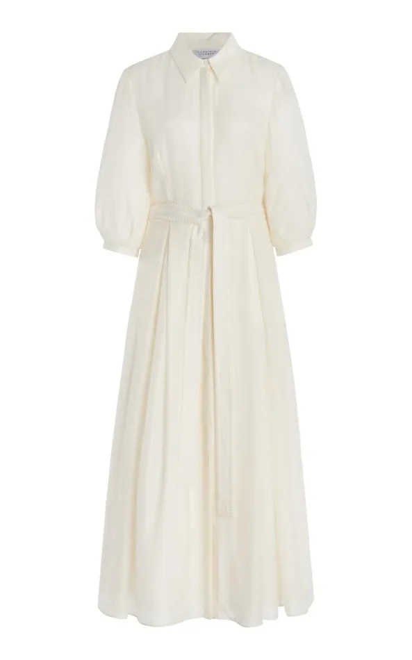 Gabriela Hearst Dresses Women Andy Pleated Shirtdress In Ivory Virgin Wool Cashmere Gabriela Hearst Dresses Women Andy Pleated Shirtdress In Ivory Virgin Wool Cashmere