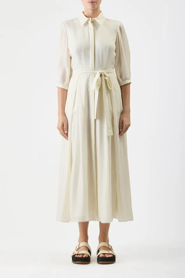 Gabriela Hearst Dresses Women Andy Pleated Shirtdress In Ivory Virgin Wool Cashmere