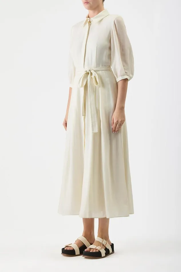 Gabriela Hearst Dresses Women Andy Pleated Shirtdress In Ivory Virgin Wool Cashmere