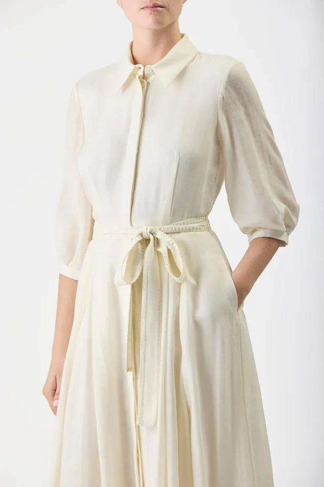 Gabriela Hearst Dresses Women Andy Pleated Shirtdress In Ivory Virgin Wool Cashmere