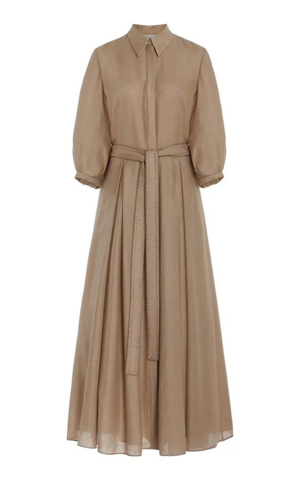 Gabriela Hearst Dresses Women Andy Pleated Shirtdress In Khaki Virgin Wool Cashmere Gabriela Hearst Dresses Women Andy Pleated Shirtdress In Khaki Virgin Wool Cashmere