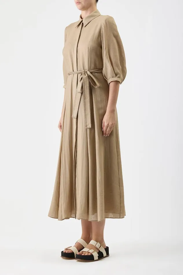 Gabriela Hearst Dresses Women Andy Pleated Shirtdress In Khaki Virgin Wool Cashmere