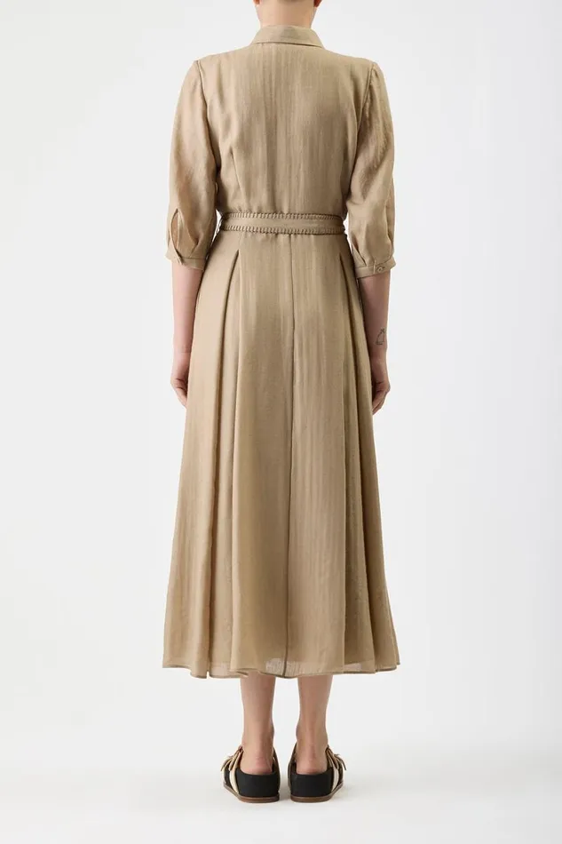 Gabriela Hearst Dresses Women Andy Pleated Shirtdress In Khaki Virgin Wool Cashmere