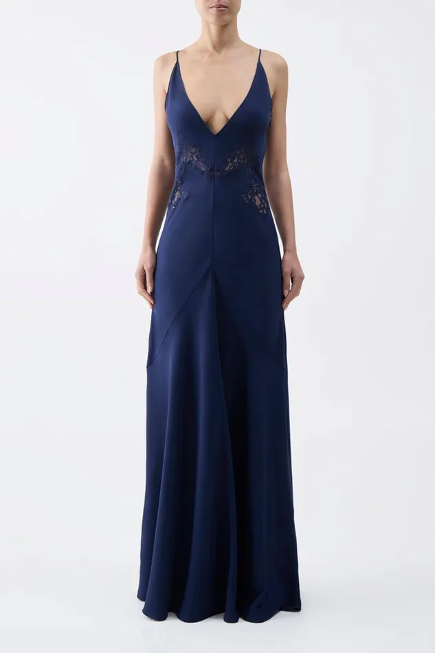 Gabriela Hearst Dresses Women Apuleius Lace Dress In Navy Silk Crepe