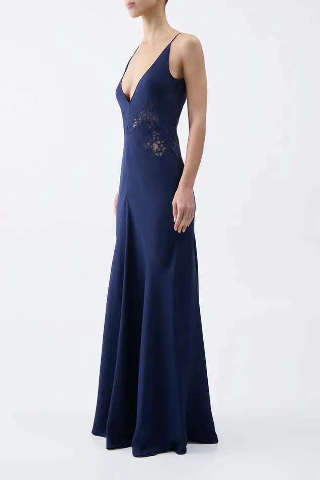 Gabriela Hearst Dresses Women Apuleius Lace Dress In Navy Silk Crepe