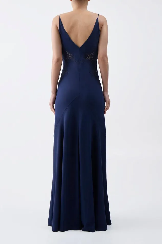 Gabriela Hearst Dresses Women Apuleius Lace Dress In Navy Silk Crepe