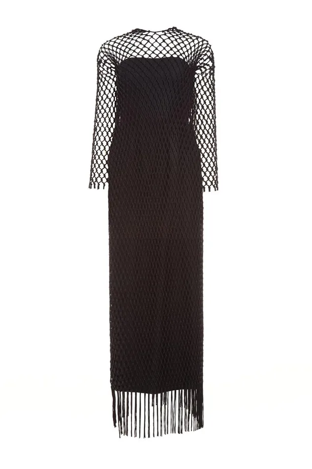 Gabriela Hearst Dresses Women Barnett Macrame Dress With Slip In Black Wool Silk Gabriela Hearst Dresses Women Barnett Macrame Dress With Slip In Black Wool Silk