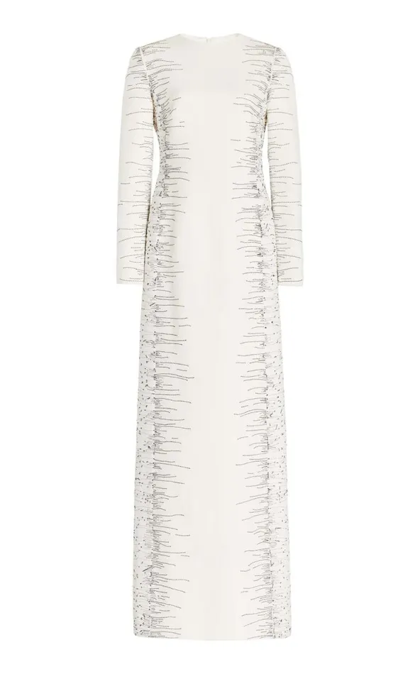 Gabriela Hearst Dresses Women Bianca Embroidered Dress In Ivory Silk Wool Cady Gabriela Hearst Dresses Women Bianca Embroidered Dress In Ivory Silk Wool Cady