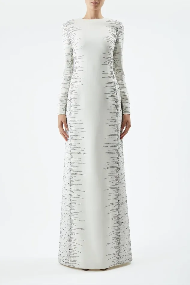 Gabriela Hearst Dresses Women Bianca Embroidered Dress In Ivory Silk Wool Cady