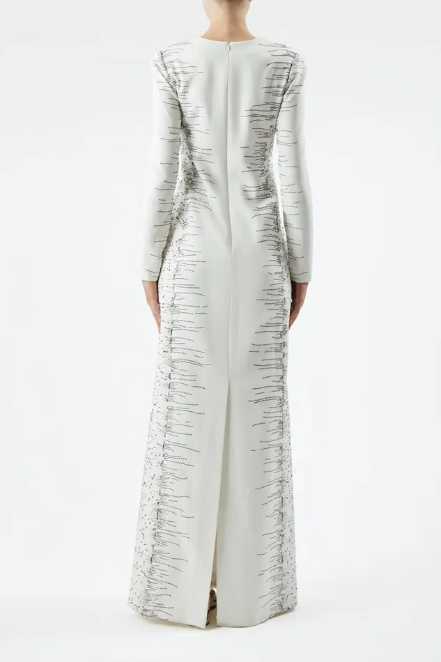 Gabriela Hearst Dresses Women Bianca Embroidered Dress In Ivory Silk Wool Cady