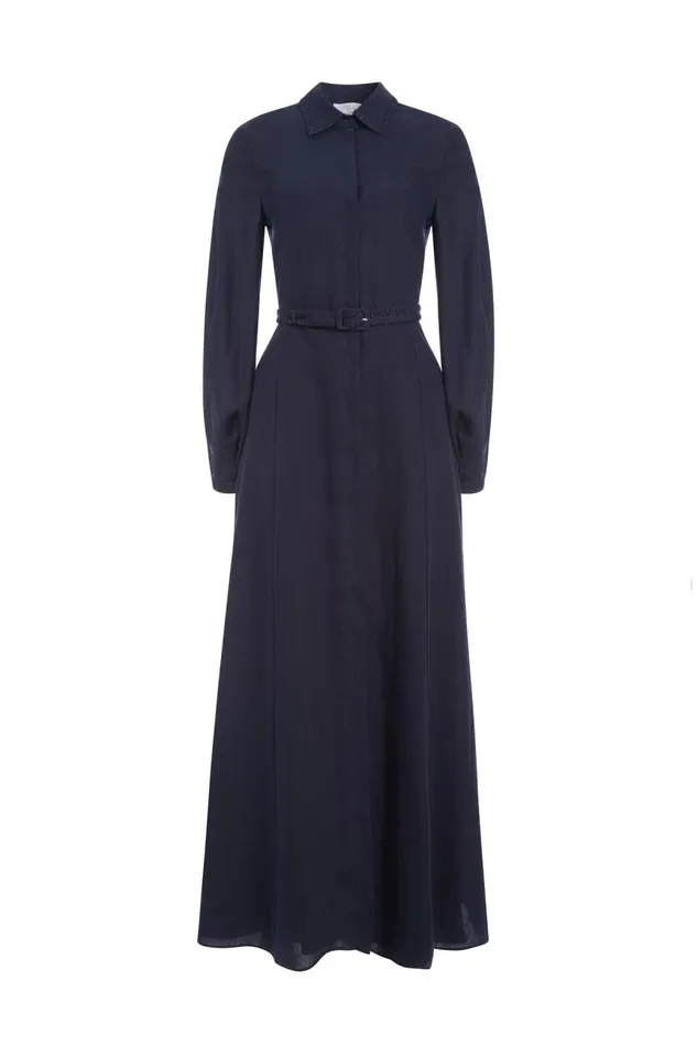 Gabriela Hearst Dresses Women Breton Shirtdress With Slip In Navy Aloe Linen