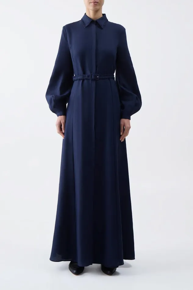 Gabriela Hearst Dresses Women Breton Shirtdress With Slip In Navy Aloe Linen