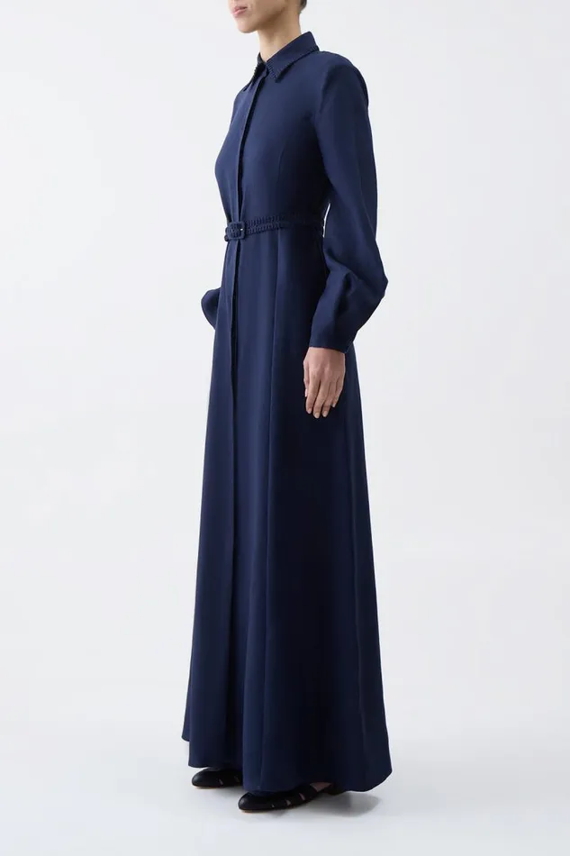 Gabriela Hearst Dresses Women Breton Shirtdress With Slip In Navy Aloe Linen