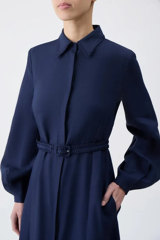 Gabriela Hearst Dresses Women Breton Shirtdress With Slip In Navy Aloe Linen