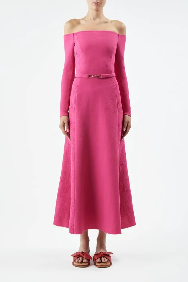 Gabriela Hearst Dresses Women Carole Embroidered Dress In Fuchia Virgin Wool Crepe