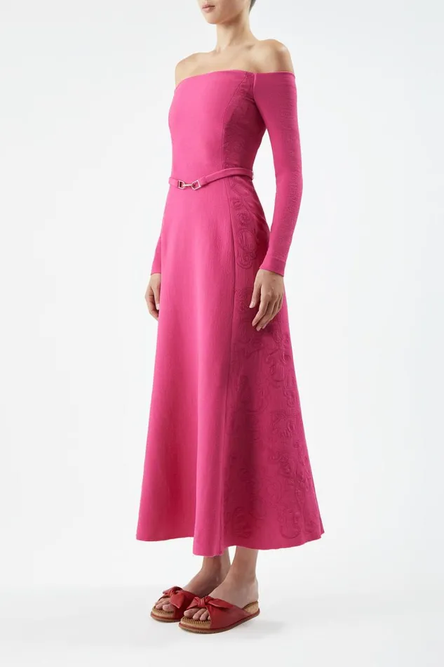 Gabriela Hearst Dresses Women Carole Embroidered Dress In Fuchia Virgin Wool Crepe