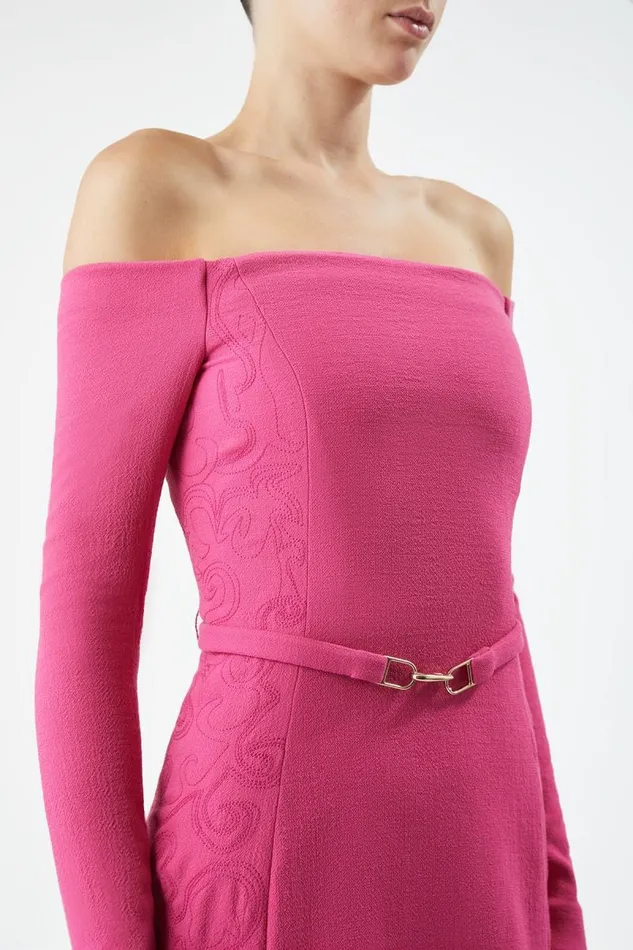 Gabriela Hearst Dresses Women Carole Embroidered Dress In Fuchia Virgin Wool Crepe