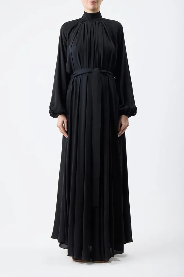Gabriela Hearst Dresses Women Cedric Pleated Dress In Black Silk Georgette Twill