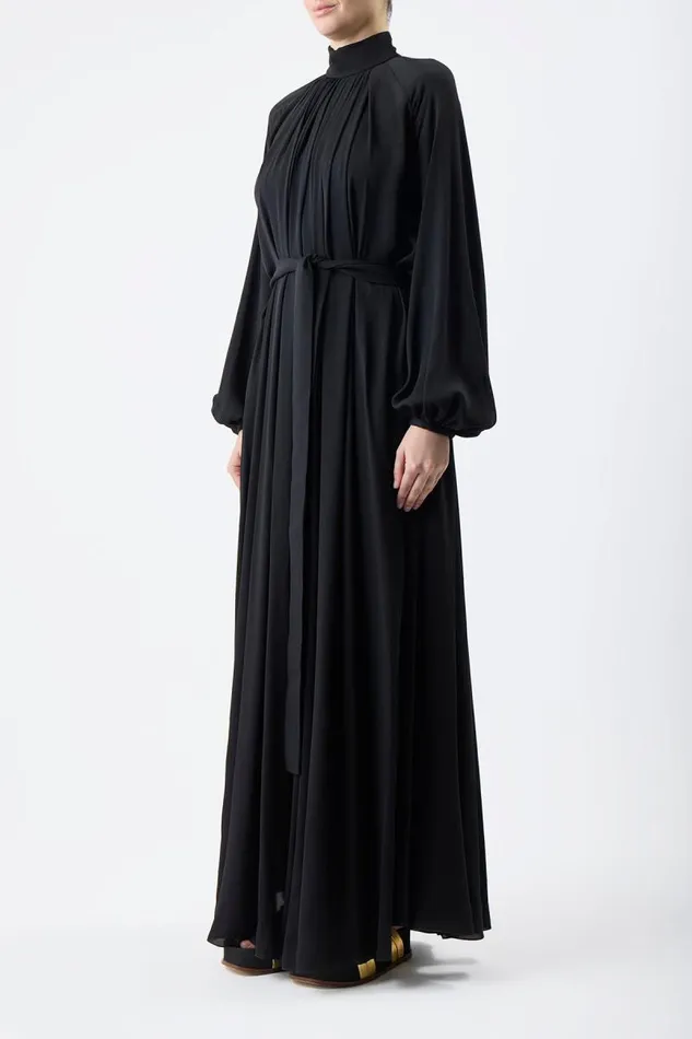 Gabriela Hearst Dresses Women Cedric Pleated Dress In Black Silk Georgette Twill