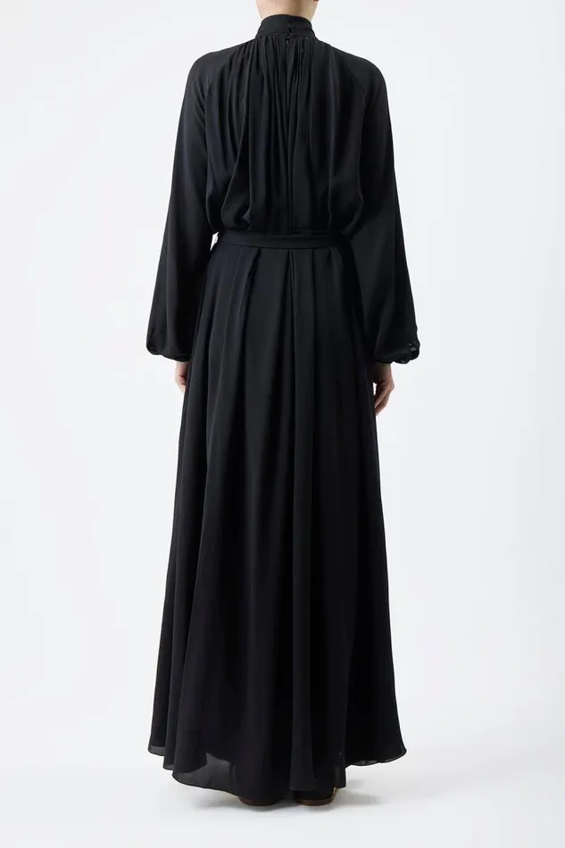 Gabriela Hearst Dresses Women Cedric Pleated Dress In Black Silk Georgette Twill