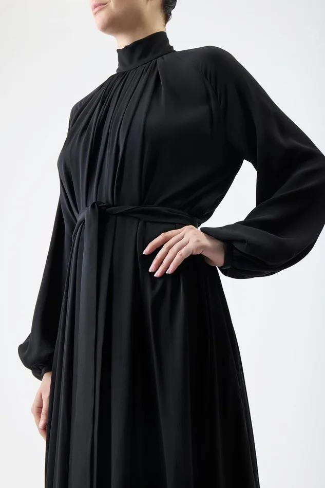 Gabriela Hearst Dresses Women Cedric Pleated Dress In Black Silk Georgette Twill