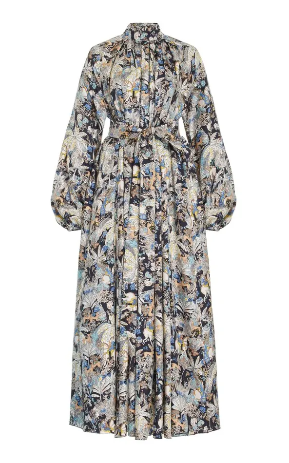 Gabriela Hearst Dresses Women Cedric Pleated Dress In Blue Multi Printed Silk Twill Gabriela Hearst Dresses Women Cedric Pleated Dress In Blue Multi Printed Silk Twill
