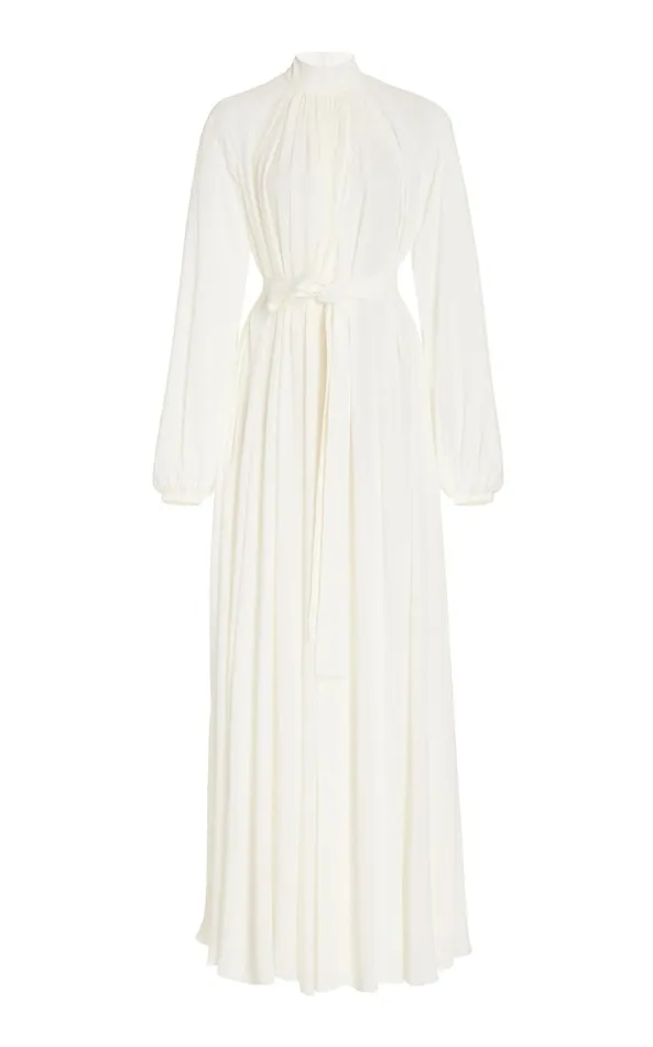 Gabriela Hearst Dresses Women Cedric Pleated Dress In Ivory Silk Georgette Twill Gabriela Hearst Dresses Women Cedric Pleated Dress In Ivory Silk Georgette Twill