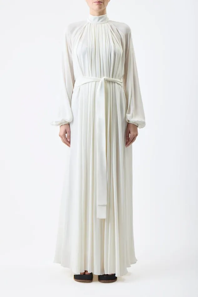 Gabriela Hearst Dresses Women Cedric Pleated Dress In Ivory Silk Georgette Twill