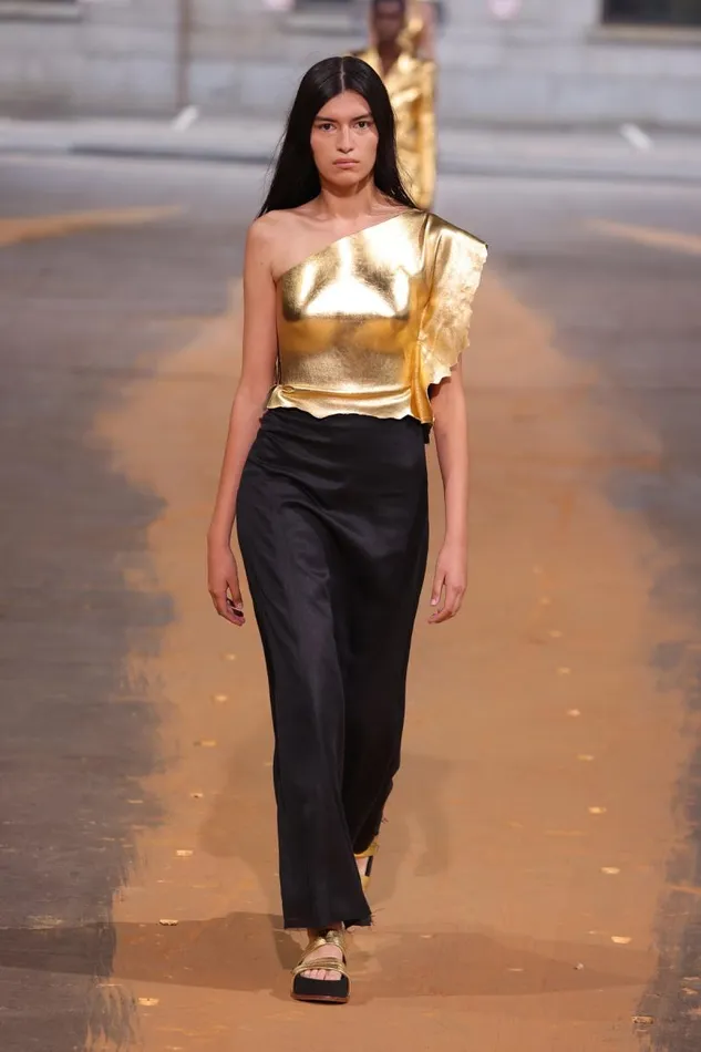Gabriela Hearst Dresses Women Cleis Dress In Black Silk Cady and Gold Metallic Nappa Leather