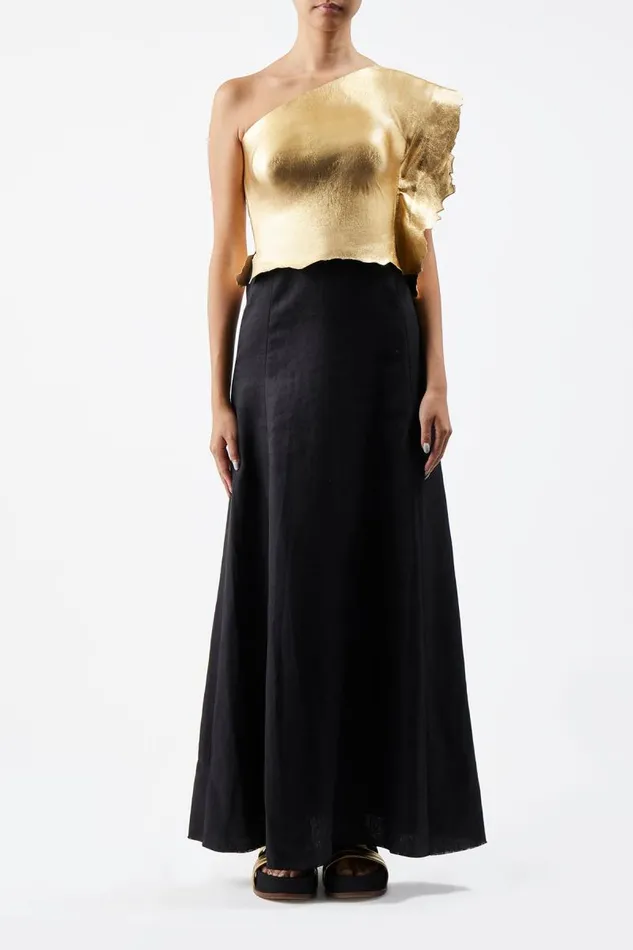 Gabriela Hearst Dresses Women Cleis Dress In Black Silk Cady and Gold Metallic Nappa Leather