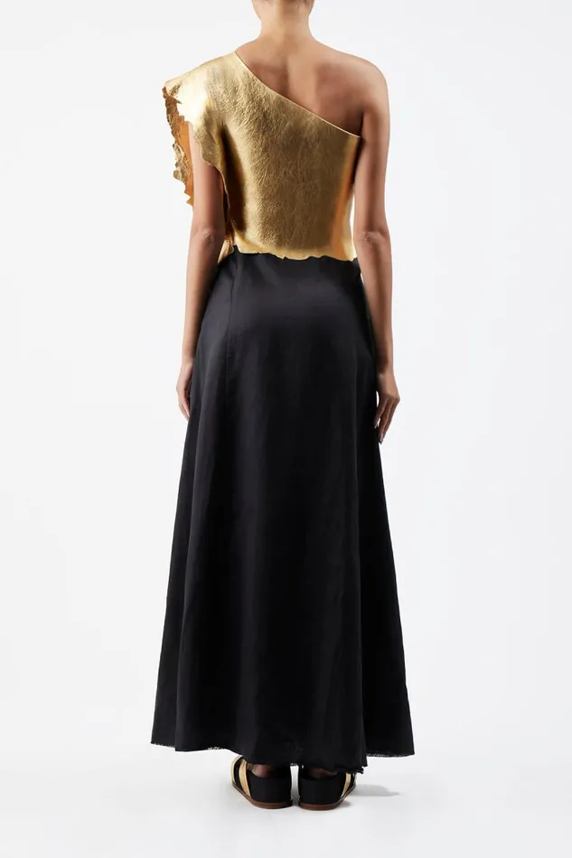Gabriela Hearst Dresses Women Cleis Dress In Black Silk Cady and Gold Metallic Nappa Leather
