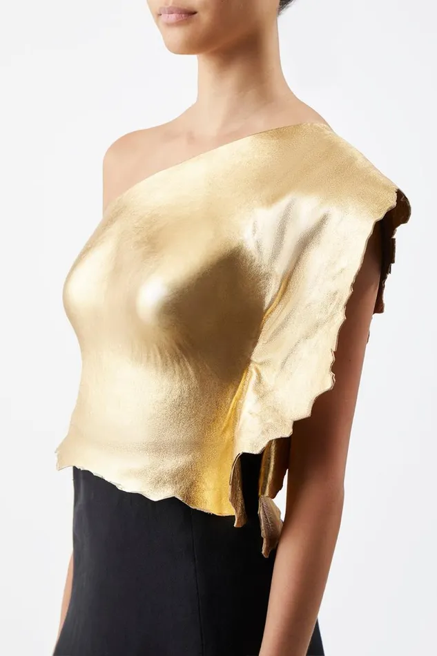 Gabriela Hearst Dresses Women Cleis Dress In Black Silk Cady and Gold Metallic Nappa Leather