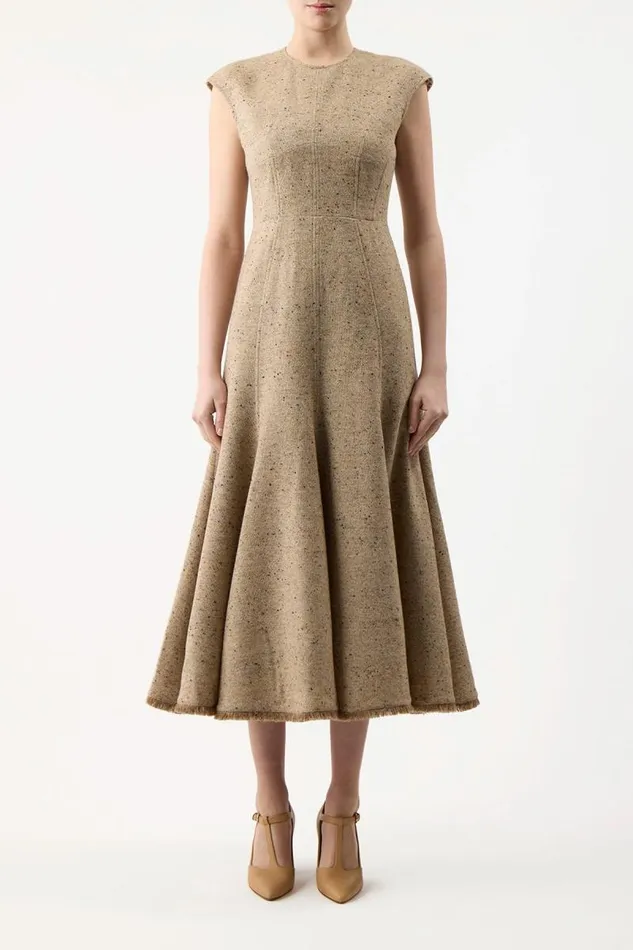 Gabriela Hearst Dresses Women Crowther Dress In Oatmeal Multi Cashmere Virgin Wool