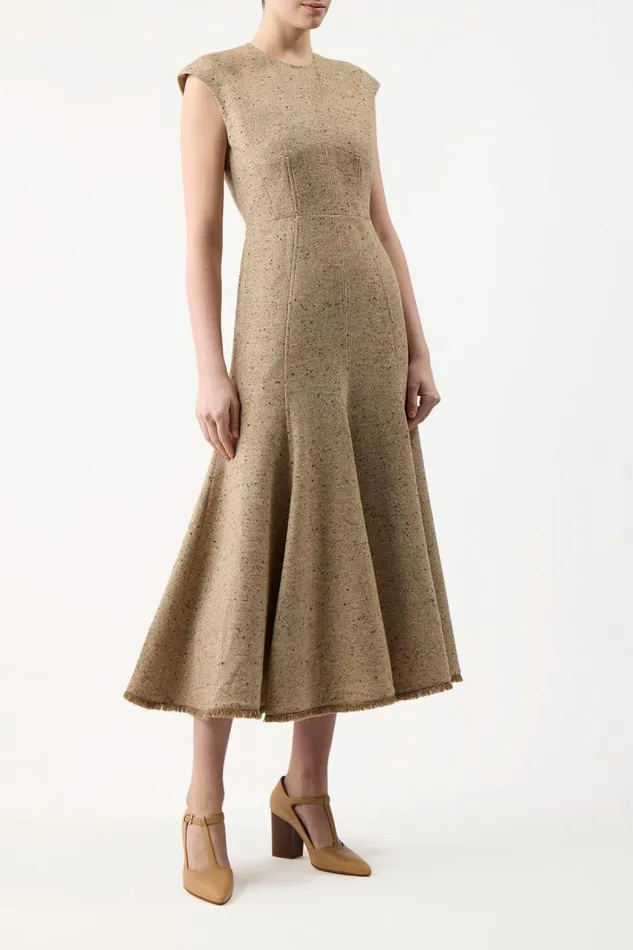 Gabriela Hearst Dresses Women Crowther Dress In Oatmeal Multi Cashmere Virgin Wool