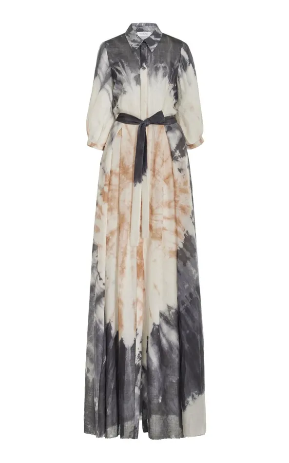 Gabriela Hearst Dresses Women Daisy Pleated Shirtdress In Camel Multi Tie Dye Cashmere Silk Gauze Gabriela Hearst Dresses Women Daisy Pleated Shirtdress In Camel Multi Tie Dye Cashmere Silk Gauze