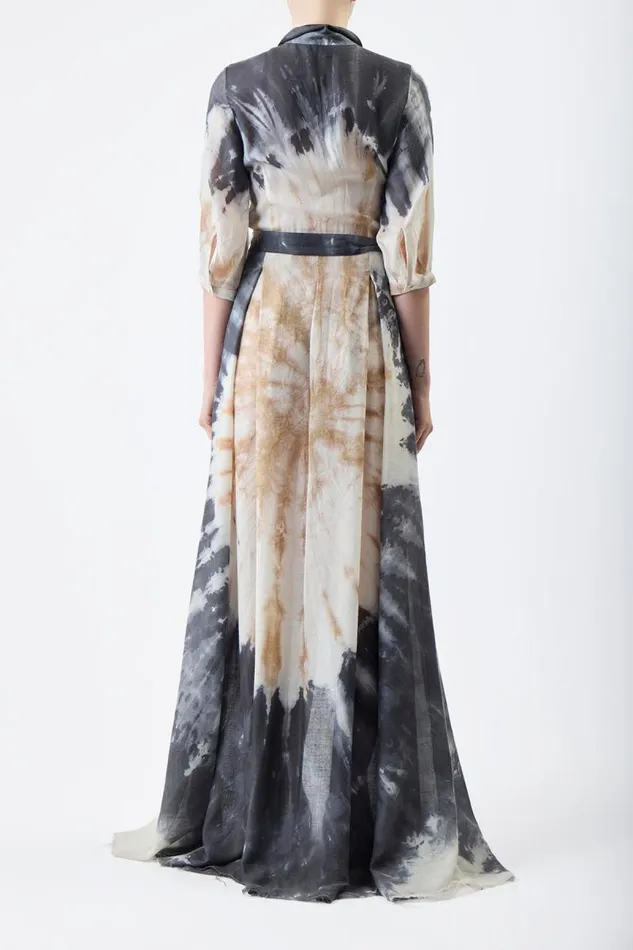 Gabriela Hearst Dresses Women Daisy Pleated Shirtdress In Camel Multi Tie Dye Cashmere Silk Gauze