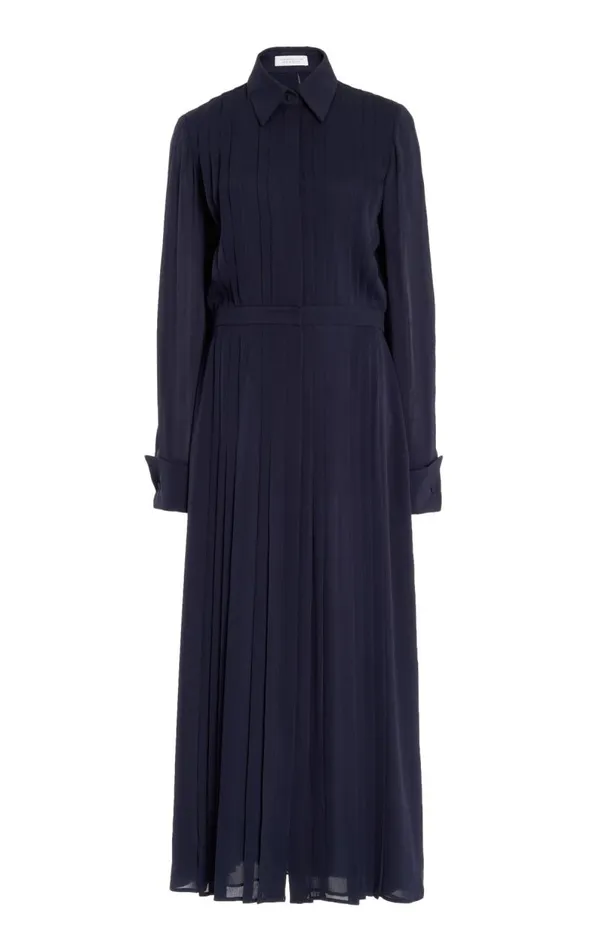 Gabriela Hearst Dresses Women Delphine Corrugated Shirtdress In Dark Navy Silk Georgette Twill Gabriela Hearst Dresses Women Delphine Corrugated Shirtdress In Dark Navy Silk Georgette Twill