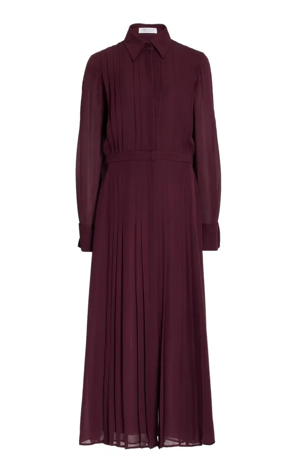 Gabriela Hearst Dresses Women Delphine Corrugated Shirtdress In Deep Bordeaux Silk Georgette Twill Gabriela Hearst Dresses Women Delphine Corrugated Shirtdress In Deep Bordeaux Silk Georgette Twill