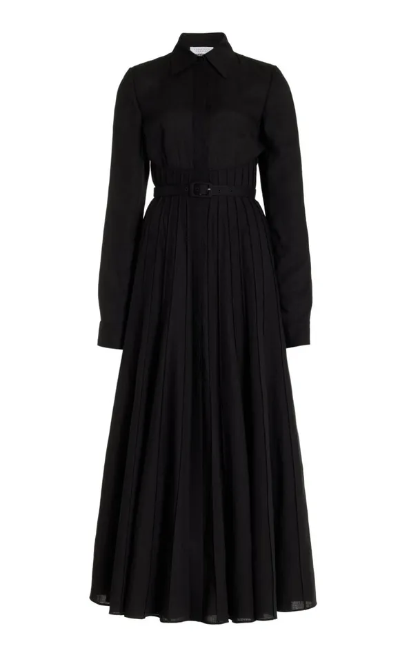 Gabriela Hearst Dresses Women Dewi Pleated Shirtdress In Black Aloe Linen