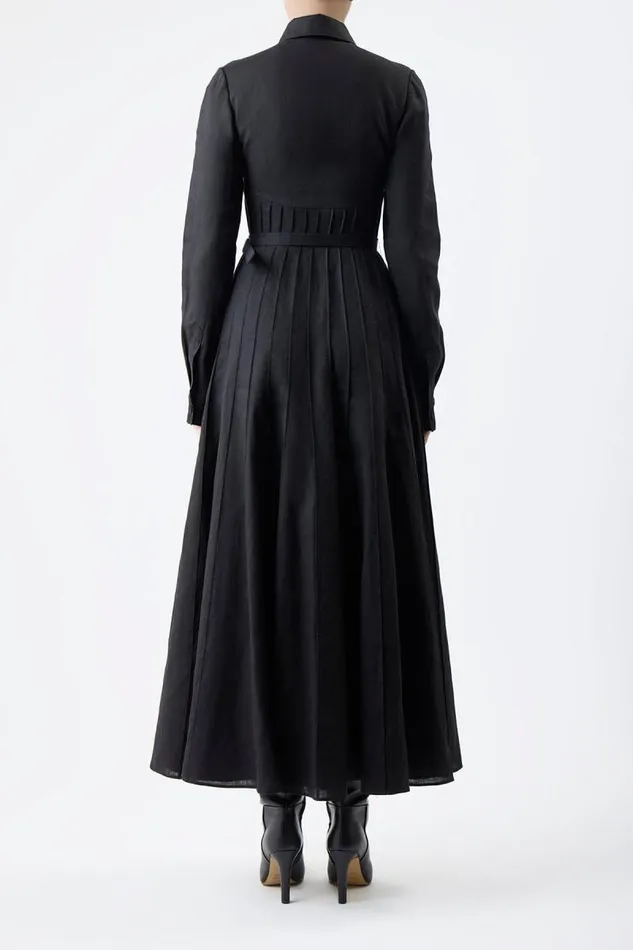 Gabriela Hearst Dresses Women Dewi Pleated Shirtdress In Black Aloe Linen