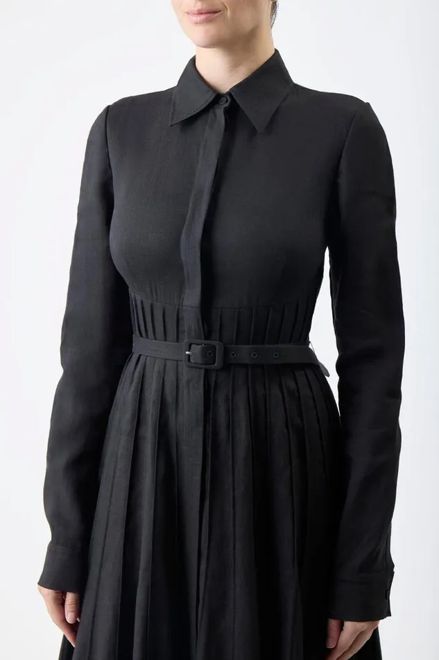 Gabriela Hearst Dresses Women Dewi Pleated Shirtdress In Black Aloe Linen