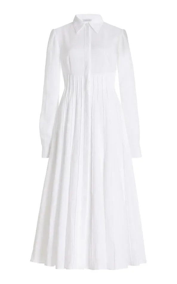 Gabriela Hearst Dresses Women Dewi Pleated Shirtdress In White Aloe Linen