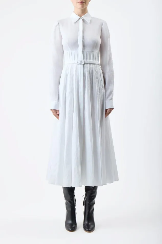 Gabriela Hearst Dresses Women Dewi Pleated Shirtdress In White Aloe Linen