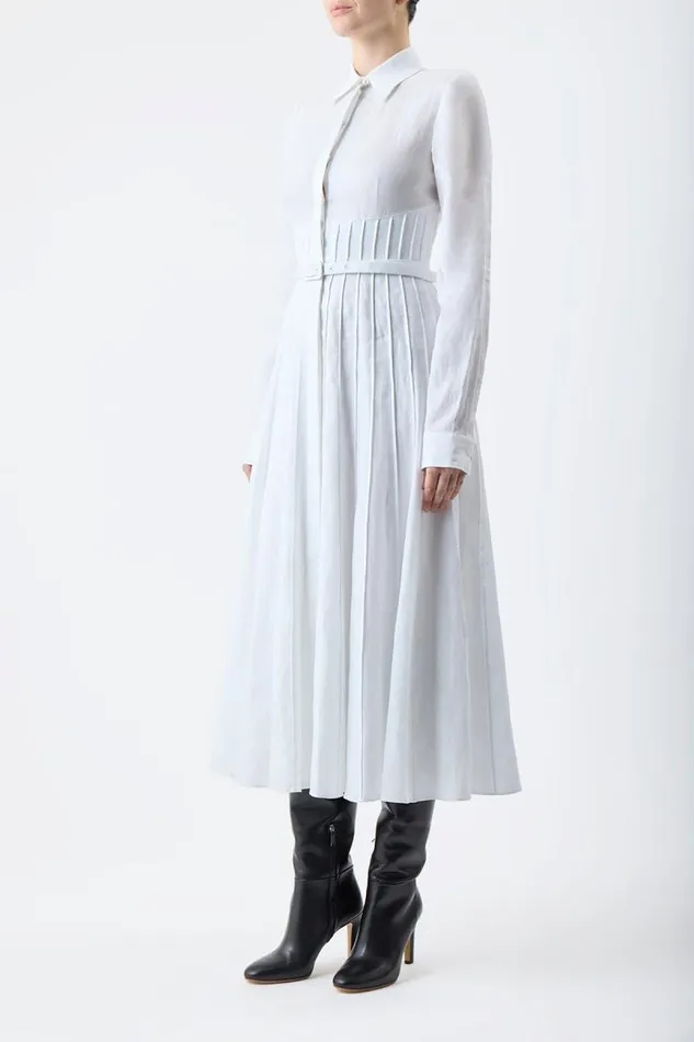 Gabriela Hearst Dresses Women Dewi Pleated Shirtdress In White Aloe Linen