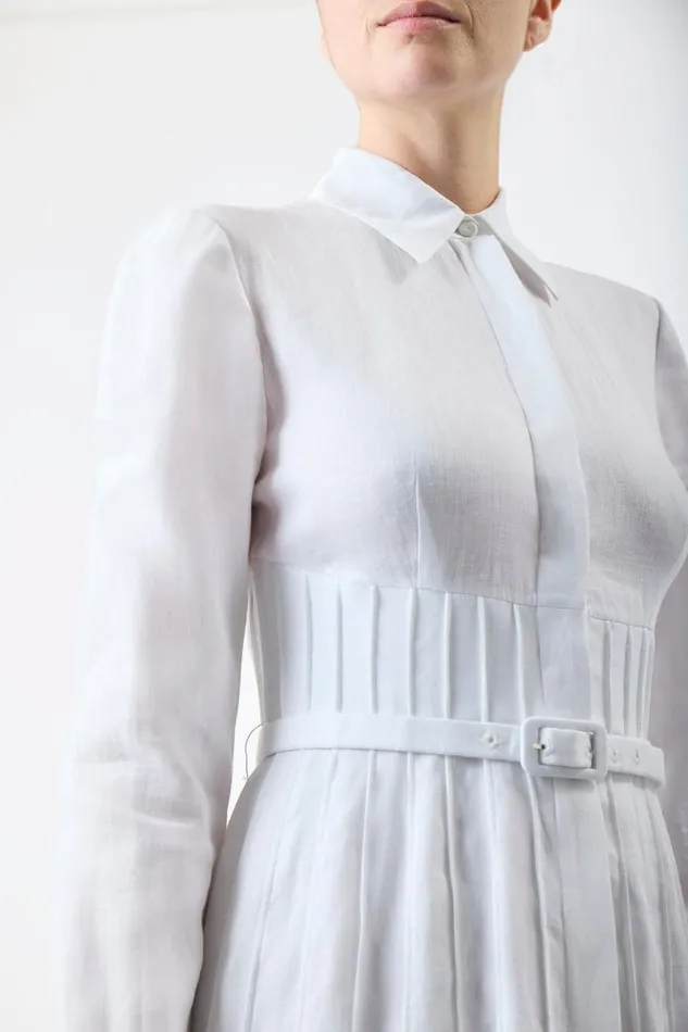 Gabriela Hearst Dresses Women Dewi Pleated Shirtdress In White Aloe Linen
