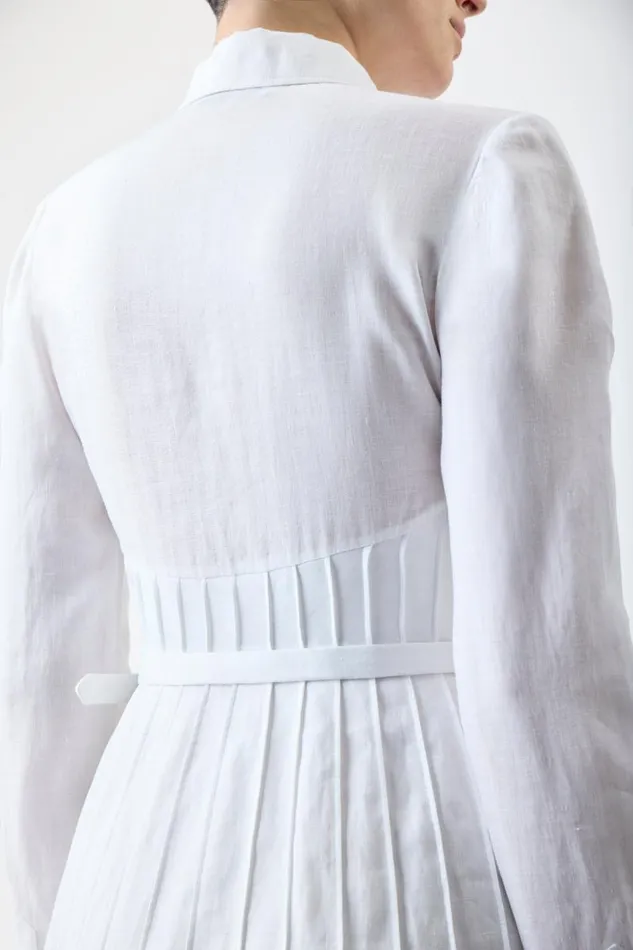 Gabriela Hearst Dresses Women Dewi Pleated Shirtdress In White Aloe Linen