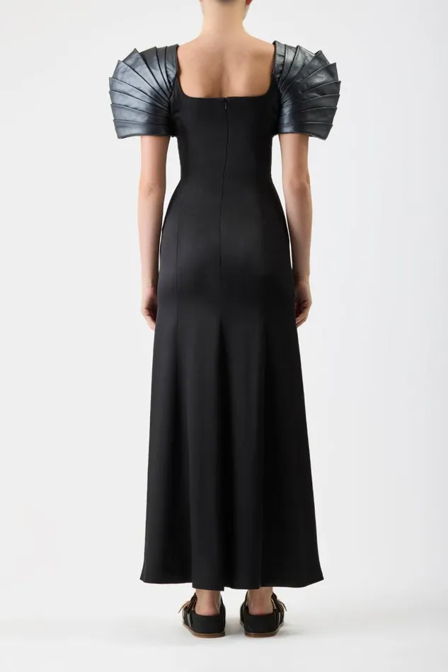 Gabriela Hearst Dresses Women Duchess Dress In Black Silk Satin With Metallic Nappa Leather Shoulders
