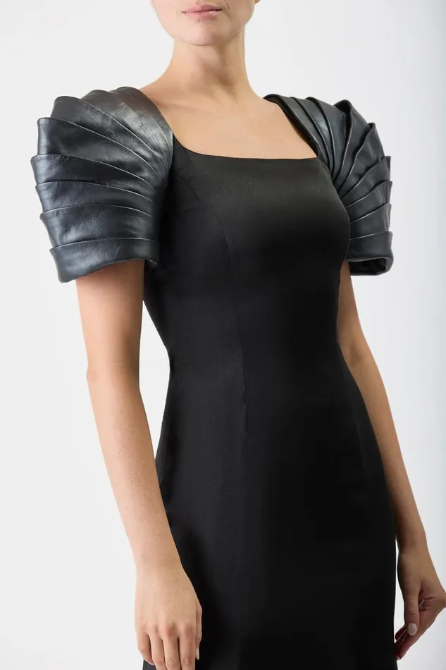 Gabriela Hearst Dresses Women Duchess Dress In Black Silk Satin With Metallic Nappa Leather Shoulders