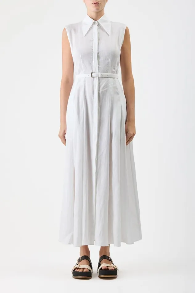 Gabriela Hearst Dresses Women Durand Pleated Shirtdress In White Aloe Linen